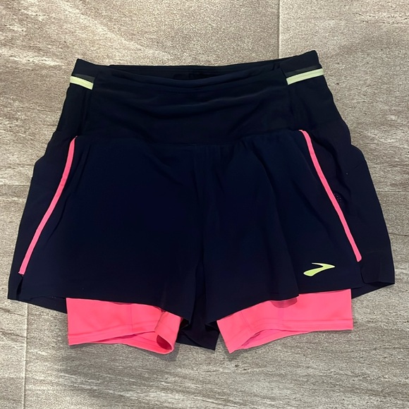 Brooks Pants - Brooks Women's Athletic Shorts - Navy and Pink